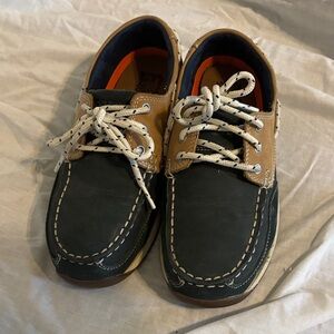 Women’s Rockport Works steel toe, Blue and Tan Boat Shoes
